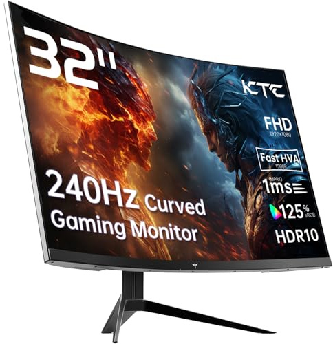 KTC 32 Inch Curved Gaming Monitor, Full HD 1080P@240Hz Monitor, VA 1500R, 1ms, Adaptive Sync, HDR10, HDMI 2.0 / DP1.4, 125% sRGB, VESA, Compatible with Desktop, Laptop, PS5, Xbox, Switch and More