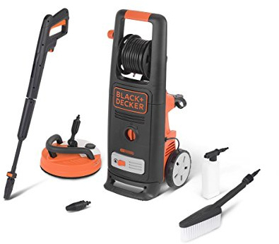 Hidrolimpiadora Black+Decker BXPW2000PE (2000W, 140 bar, 440 l/h) con Patio Cleaner Deluxe y Cepillo Fijo, Negro y Naranja