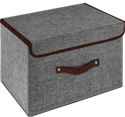 OWill Foldable Storage Boxes with Lids, Fabric Storage Cubes with Handles, for Home, Office, 25 X 19 X 16 cm(1pcs, grey)