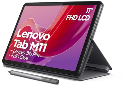 Lenovo Tab M11 Android Tablet | 11 Inch Full HD 1200p | 128 GB | Lenovo Tab Pen + Folio Case | WiFi | 4 GB RAM | Luna Grey | Designed for Portable Entertainment