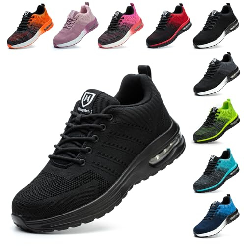 Chaussures de Sécurité Hommes Femmes Légère Basket Securite Confortable Antidérapante Chaussures de Travail Respirantes noir 41 EU 255