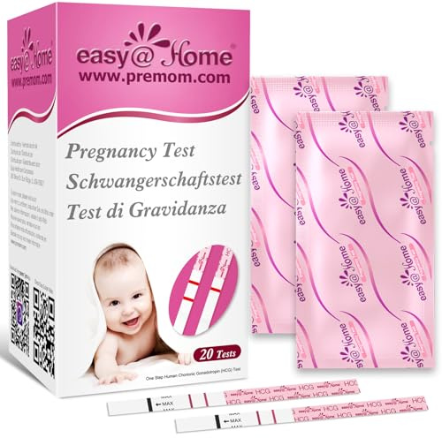 Easy@Home 20 Pregnancy Test Strips for Early Detection, 10 MIU/mL, 5 mm Width