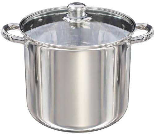 Buckingham Deep Induction Stock Pot with Glass Lid Premium Stainless Steel Multipurpose Cooking Pot for Soups Pasta Stews (9 litres)