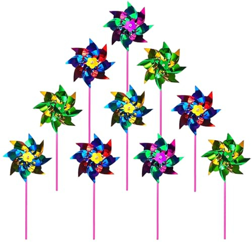 YFHUVB 40 PCS Foil Rainbow Pinwheel, Plastic Windmills for Garden Lawn Garden DIY Windmill, Windmill Bird Scarer Sparkly Reflective Pinwheels for Party Pinwheels Party Favor