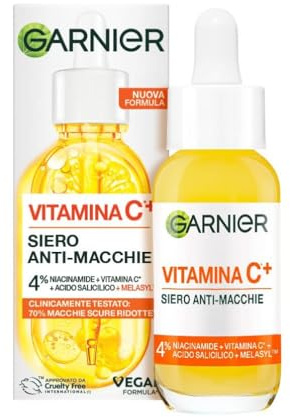 Garnier Vitamin C Serum for Face, Brightening Serum with 4% Vitamin C + Niacinamide + Salicylic Acid, Dark Spot Reducer & Evens Skin Tone, Suitable for Sensitive Skin, 30ml