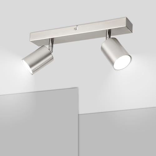 Ketom GU10 Lámpara de Techo con 2 Focos, Focos Ajustables y Giratorios, Níquel Mate Apliques Techo Interior, Modernas Focos para el Techo para Salon, Dormitorio, Cocina, Comedor, Sin Bombilla