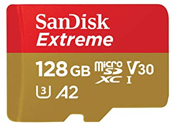 SanDisk 128GB Extreme microSDXC card +SD adapter, microSD card for smartphones, action cameras, drones, V30, up to 190 MB/s, SanDisk QuickFlow Technology, RescuePro Deluxe, UHS-I, 4k, V30, A2, U3