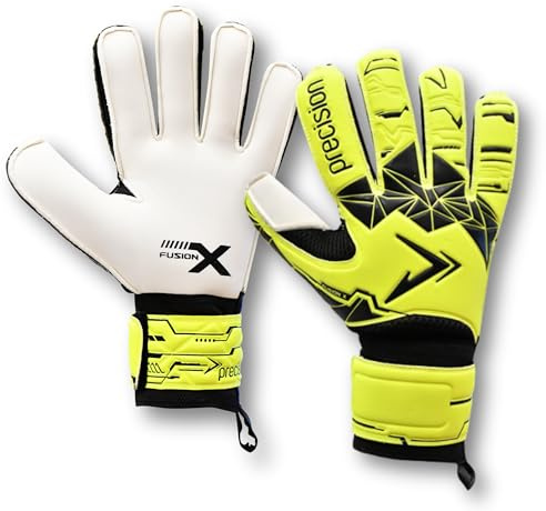 Precision Training Fusion X Flat Cut Essential Football Adult's Goalkeeper Gloves, Fluo Yellow, 10