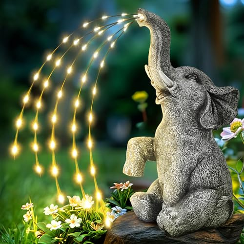 GIGALUMI Upgraded Elephant Statue Garden Decoration, Gifts for Mum, Gifts for Women, True Watering Elephant Figure Solar Powered LED Lights, Garden Decorations for Patio(10.6 Inch/ 27 cm)