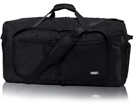 Fmeida 65L Foldable Travel Duffle Bag, Lightweight Waterproof Weekend Luggage with Shoes Compartment, Large Overnight Holdall Tote, Black