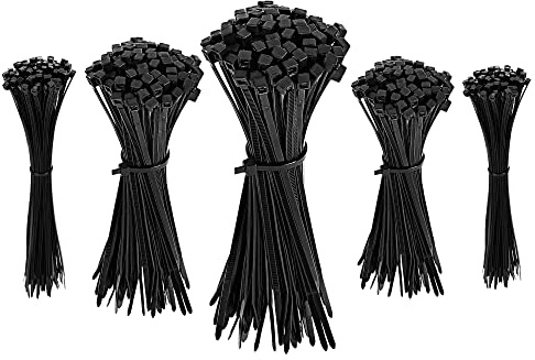 Amazon Basics Serre-câbles réglables, colliers de serrage pour gestion des câbles, 100/120/150/200/300 mm, 500 unité, lot de 1, noir