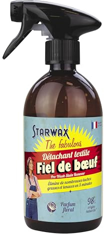 STARWAX THE FABULOUS - Spray Détachant Textile au Fiel de Bœuf prêt à l'emploi - 500ml - Elimine les Taches Tenaces (sang, vin, graisse) - 98% d'Origine Naturelle - Fabrication Française