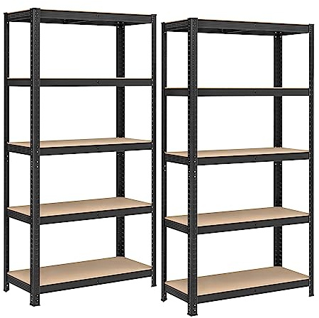 SONGMICS GLR040B02 Set of 2 Heavy Duty Shelving Units, Steel Shelving Unit, 5 Shelves, Screwless for Garage, Warehouse, Utility Room, Load Capacity 875 kg, 40 x 90 x 180 cm, Black