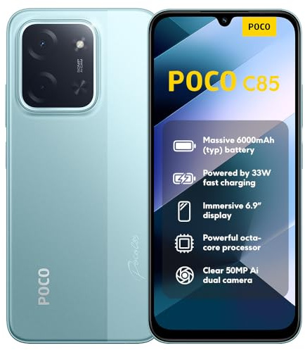 XIAOMI POCO C85 - Smartphone de 8+256GB, Cámara Dual de 50MP con AI, Pantalla inmersiva de 6,9”, Potente procesador Octa-Core, Carga rápida de 33W, 6000mAh, Cargador no Incluido, Verde (Versión ES)