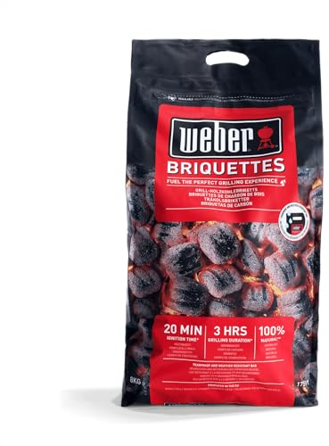 Weber Charcoal Briquettes/BBQ Accessory, Natural Barbecue Fuel for Long-Lasting Heat, 20-Minute Ignition Time, Up to 3 Hours Burning Time, 8 kg