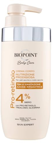 Biopoint Nutrizione Prodigiosa - Crema Corpo Idratante per Pelle Secca e Molto Secca, 4% Siero con Pro-Retinolo, Azione Nutriente e Protettiva, Dona Elasticità e Morbidezza, 72h di Idratazione, 500 ml