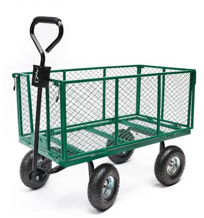 TERRE JARDIN Chariot de Jardin XXL 200 L, 4 Roues, 300 Kg de Charge - Chariot Pliable, Plateforme de Transport, Chariot pour Bois de Chauffage, Remorque avec Attelage, Pneus Gonflables 27 cm