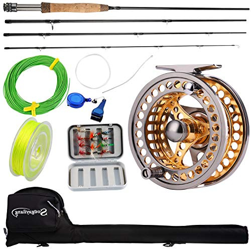 Sougayilang Fly Fishing Rod Reel Combo with Lightweight Portable Rod and CNC-machined Aluminum Alloy Reel, Complete Starter Package