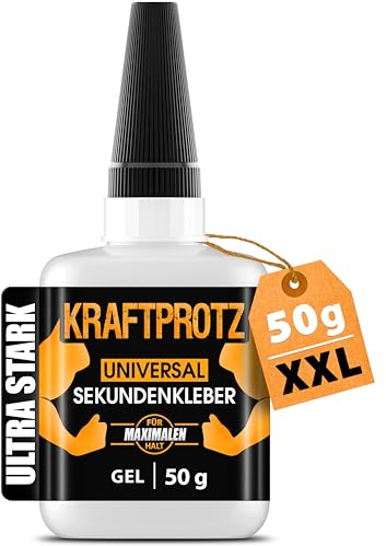 Colle Forte Gel 50 g – Colle Universelle Plastique, Métal, Verre, Bois – Super Glue Extra Forte, Sans Coulure – Résistante à l'Eau, Chaleur & Vibrations – KRAFTPROTZ