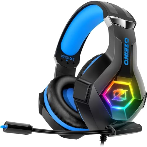 Gaming Headset Stereo Surround Sound Gaming Headphones with Breathing RGB Light & Adjustable Mic for PS4 PS5 PC Xbox One Laptop Mac