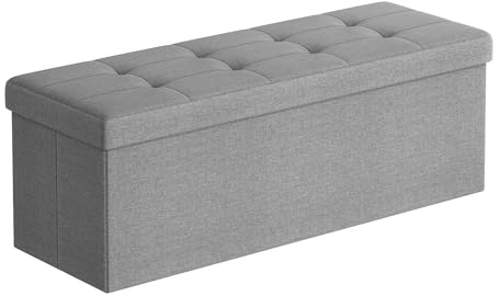 SONGMICS MAZIE Collection - Storage Ottoman Bench, 110 cm Folding Foot Rest Stool, End of Bed Bench, Easy Assembly, for Living Room, Bedroom, Entryway, Light Grey LSF80GYX