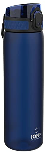 Ion8 Water Bottle, 500 ml/18 oz, Leak Proof, Easy to Open, Secure Lock, Dishwasher Safe, BPA Free, Hygienic Flip Cover, Carry Handle, Fits Cup Holders, Easy Clean, Carbon Neutral, Navy Blue