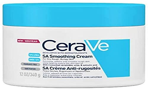 CeraVe SA Smoothing Cream Pot With Salicylic Acid, 10% Urea, & 3 Essential Ceramides, Gentle Exfoliating Body Cream for Dry Rough Bumpy Skin, Fast-Absorbing, Dermatologist Developed, 340g
