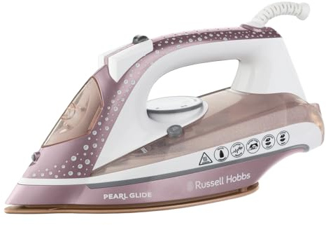 Russell Hobbs Pearl Glide Steam Iron, Pearl Infused Ceramic Soleplate for smoother glide, 315ml Water Tank, 150g Steam Shot, 40g Continuous steam, Anti-drip & Anti-calc function, 2m Cord, 2600W, 23972