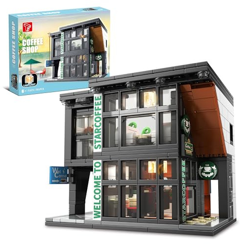 TYCOLE City Coffee Shop Building Blocks Set with Lighting, 581PCS Cafe Model Toy for Adults, Teens & Kids 8-12, Creative Christmas Birthday Gift, Display Toy for Home & Office