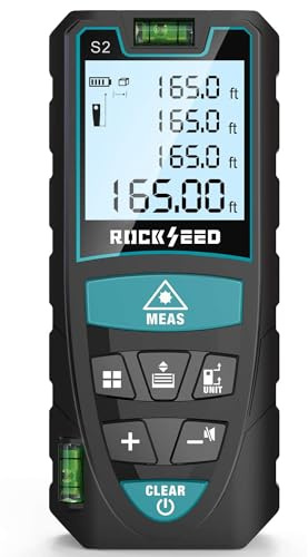 Laser Measure 50M/165ft,RockSeed Digital Laser Distance Meter with 2 Bubble Levels,Portable Laser Rangefinder M/in/Ft Unit Switching Backlit LCD and Measuring Distance/Area/Volume/Pythagorean