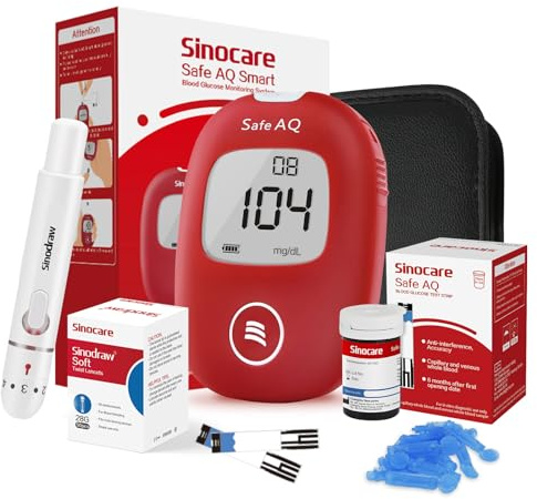Sinocare Glucometro Misuratore Glicemia, Test di Diagnostica e Monitoraggio con Strisce Reattive e Lancette (Smart 25 Kit Nuovo)
