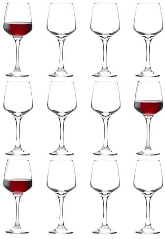 LAV 12x Clear 400ml Lal Red Wine Glasses - Large Glass White Rose Long Stem Cocktail Party Drinking Goblet Gift Set