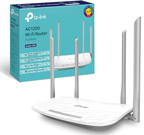 TP-Link Archer C50 AC1200Mbps Wireless Dual-Band WiFi Router, WiFi Speed up to 867 Mbps/5 GHz + 300 Mbps/2.4 GHz, 4+1 Fast Ports, Single-Core CPU, Guest Network, Parental Control, Easy Setup
