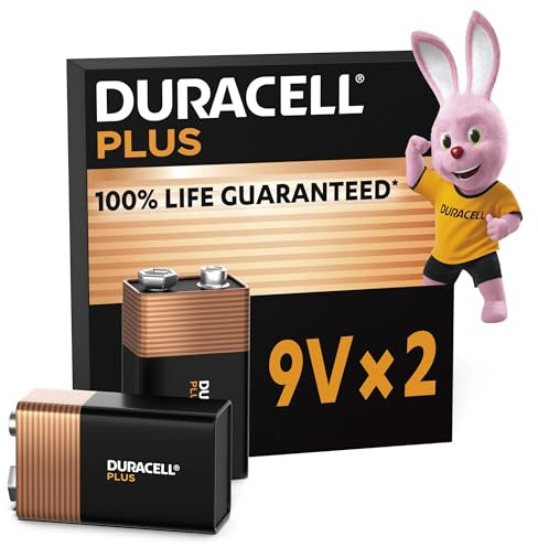 Duracell Plus 9V Batteries (2 Pack) - Alkaline - 100% Life Guaranteed - Reliability For Everyday Devices - 0% Plastic Packaging - 5-Year Storage - 6LR61 MN1604