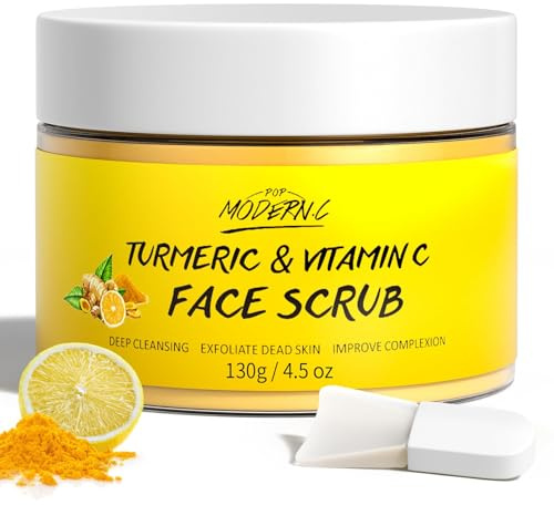 Face Scrub Turmeric and Vitamin C, Facial Peeling Cream Organics Microdermabrasion Facial Scrub, Brightening Exfoliating Clears Blackheads, Strawberry Extract Exfoliator Improve Dark Spot Acne