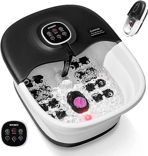KNQZE Bain de Pied Massant Chauffant, Pliable Spa Pieds Bain Massage avec Télécommande, Minuterie, Vibration, Pierre Ponce, Balneotherapie Pieds avec 16 Rouleaux de Massage, Noir