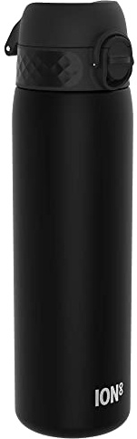 Ion8 Water Bottle, 500 ml/18 oz, Leak Proof, Easy to Open, Secure Lock, Dishwasher Safe, BPA Free, Hygienic Flip Cover, Carry Handle, Fits Cup Holders, Easy Clean, Carbon Neutral, Black