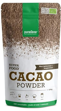 Purasana Poudre de Cacao Bio Cru Non Sucré 200g - Riche en Antioxydants et Fer