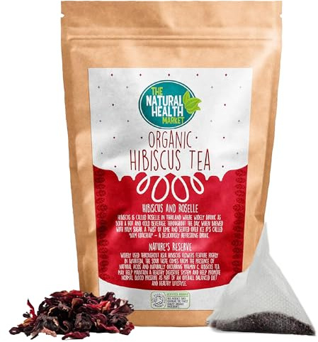 Organic Hibiscus Tea Bags – 100 Count | Caffeine-Free Herbal Tea with Dried Hibiscus Flowers | Soil Association Certified Organic | Plastic-Free, Biodegradable Pyramid Teabags | UK Made