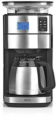 BEEM FRESH-AROMA-PERFECT II Cafetière Filtre avec Moulin 1000W 1.25L Thermo Noir/Argent Réservoir 180g Minuteur 24h