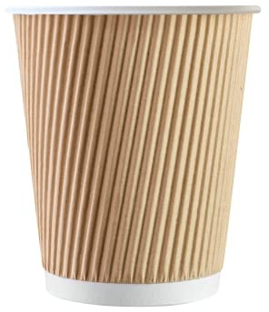 500 x Kraft 8 Ounce Ripple 3 Ply Disposable Insulated Paper Cups For Tea Coffee Cappuccino Hot Drinks