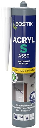 Bostik Acryl S – Mastic Acrylique – Intérieur & Extérieur – Fissures, Calfeutrement Et Joint – Tous Matériaux – Blanc – Cartouche 310 ml