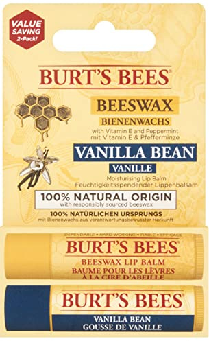 Burt's Bees Lip Balm Duo Pack, Includes Moisturising Beeswax with Peppermint & Vitamin E and Vanilla Bean, 2x4.25g