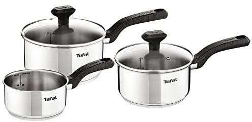 Tefal Comfort Max 3 Peice Stainless Steel Set, Durable Cookware for Healthy Cooking, Induction Compatible, Ergonomic Stay-Cool Handle, C973S344