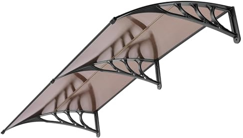 VIVOHOME Polycarbonate Window Door Awning 100×200cm Spliced Canopy Brown with Black Bracket