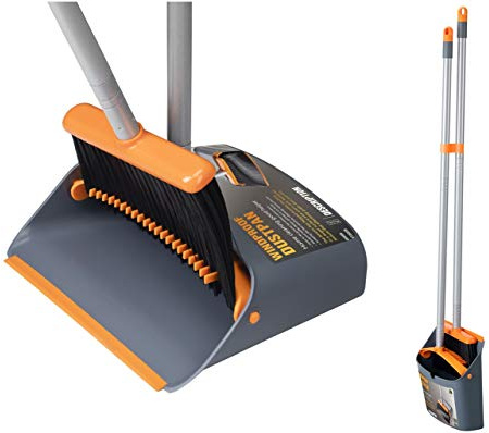 Jekayla Escoba y recogedor, barredora y recogedora de Polvo Combinados con una manija Extensible de 137 cm de Largo para el Barrido de Limpieza del hogar, Naranja