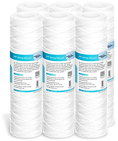 Membrane Solutions Cartouche de filtre à eau pour sédiments enroulés de 5 micron, pour filtration de sédiments dans toute la maison de 10 pouces x 2,5 pouces, Lot de 6