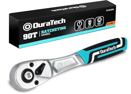 DURATECH Cricchetto Reversibile con Attacco Quadro da 1/4", Cricchetto Reversibile a 90 Denti, Impugnatura a Cricchetto con Sgancio Rapido, in Acciaio al Cromo Vanadio, Angolo di Lavoro Ridotto 4°