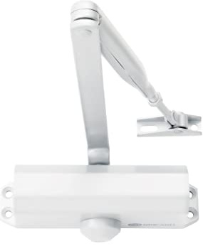 Bricard Ferme-Porte à bras compas force 3 (jusqu'à 60kg). Téchnologie pignon crémaillere. Coloris Blanc