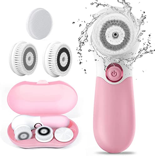 TOUCHBeauty Spazzola Elettrica per la Pulizia del Viso Spazzola Pulizia Viso Impermeabile per il Viso Detergente per il Viso Ruotabile a 360 ° con 3 Testine e Scatola di Immagazzinaggio (Rosa)